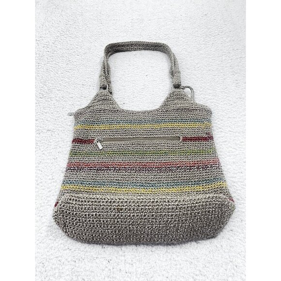 Women's The Sak Belle Multicolor Stripe Bohemian Crochet Shoulder Hobo Bag - Picture 7 of 15